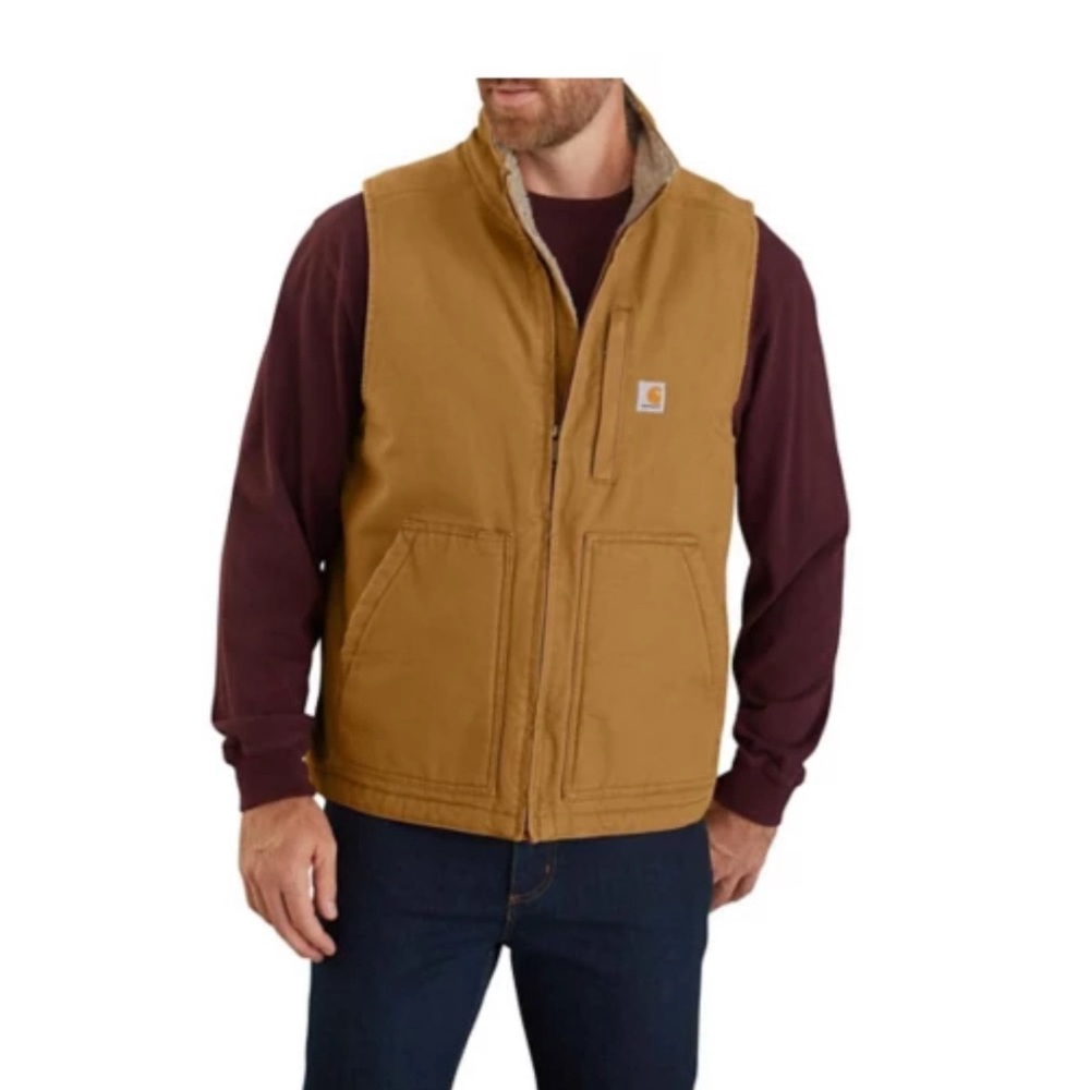 Men's Carhartt Loose Fit Washed Duck Sherpa-Lined Mock Vest- Medium